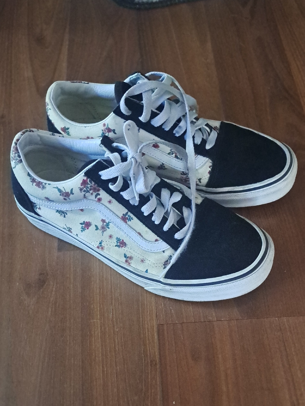 Vans Floral Canvas Low-Top Sneakers in Black, White, and Cream